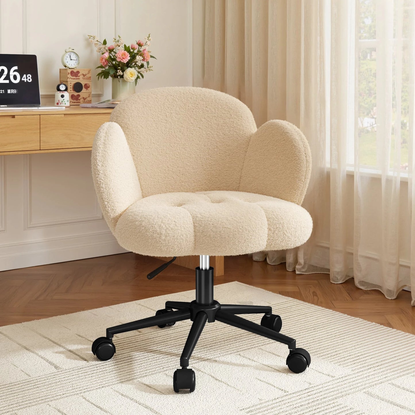 EnHomee Petal Vanity Chair With Wheels 360 Degree Swivel Desk Chair