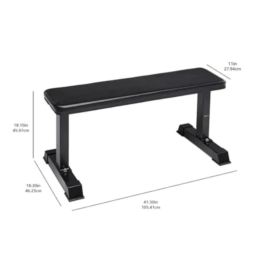 Sturdy Flat Weight Bench for Home Gym, Strength Training, Stable Assembly, Black
