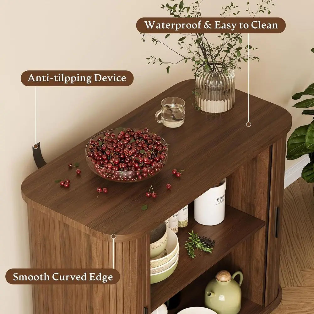 Sideboard Buet Cabinet with Sliding Door, 31.5" Wide luted ern Accent Storage Cabinet with Adjustable Shelves, Wood Coee Bar Bue
