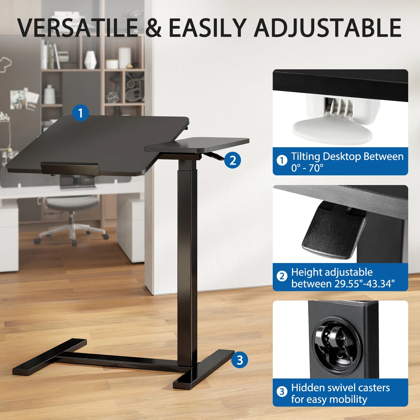 JHK Overbed Bedside Lap Desk With Wheels And Tilt Top
