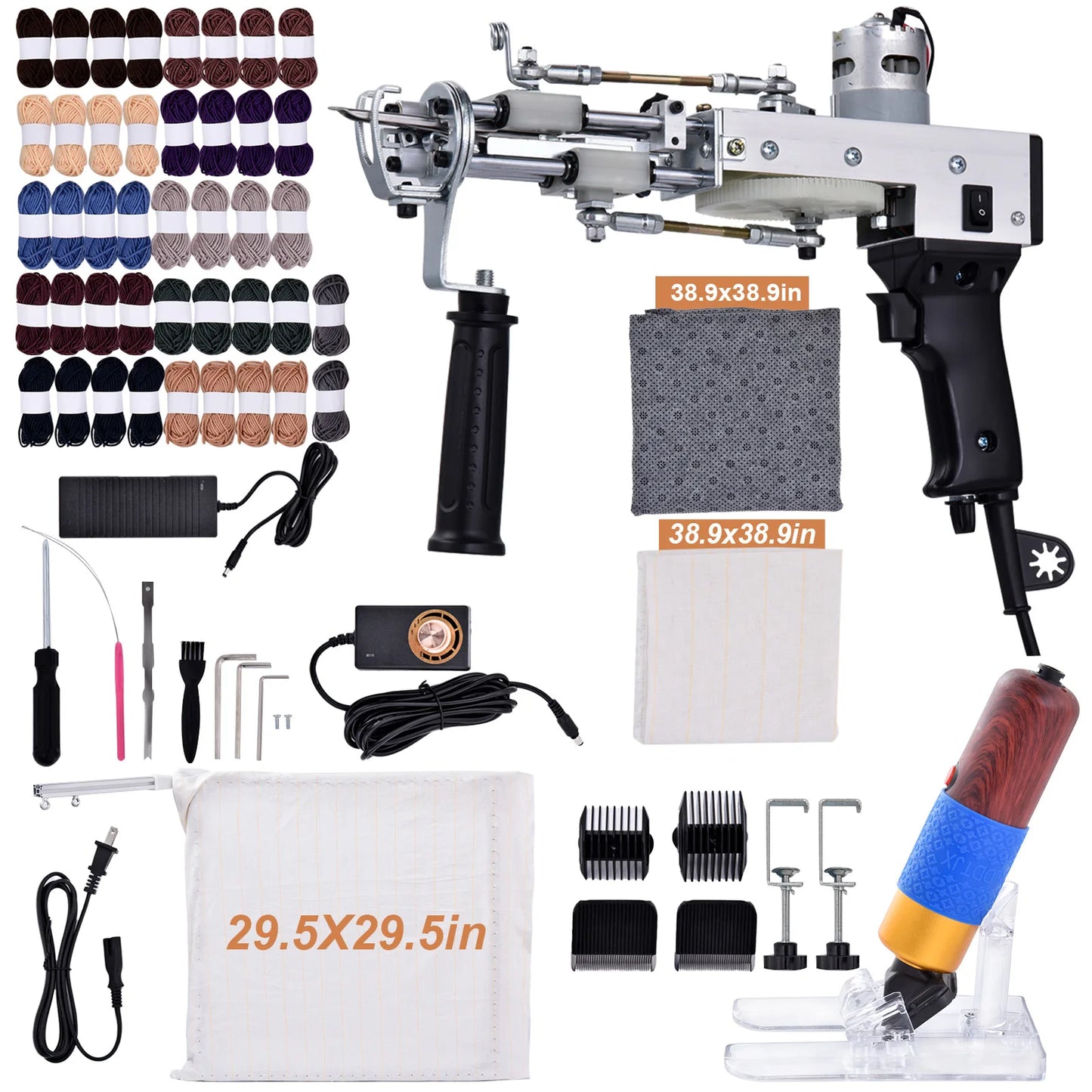 Complete Rug Tufting Kit for Adults Beginners, 2 in 1 Cut & Loop Pile Carpet Tufting Gun Kit with Carpet Trimmer, Electric Rug Maker Machine and Frame, Full DIY Rug Making Supplies Set for Home Decor Craft