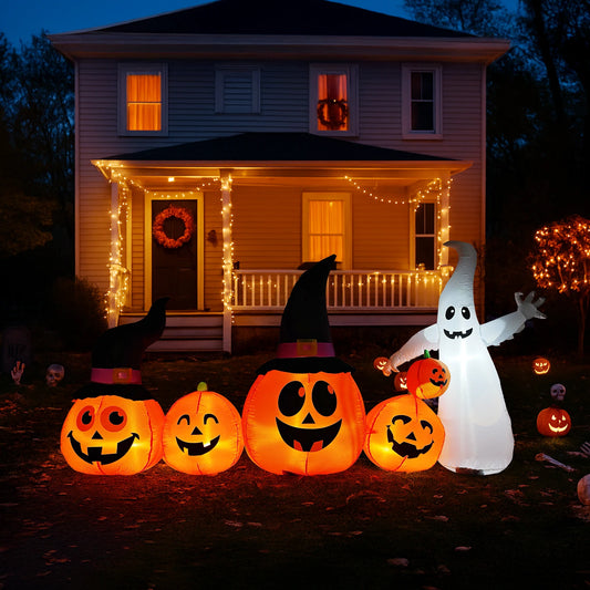 Halloween Inflatable Pumpkin Ghost Waving Hands And Led Yard Decoration