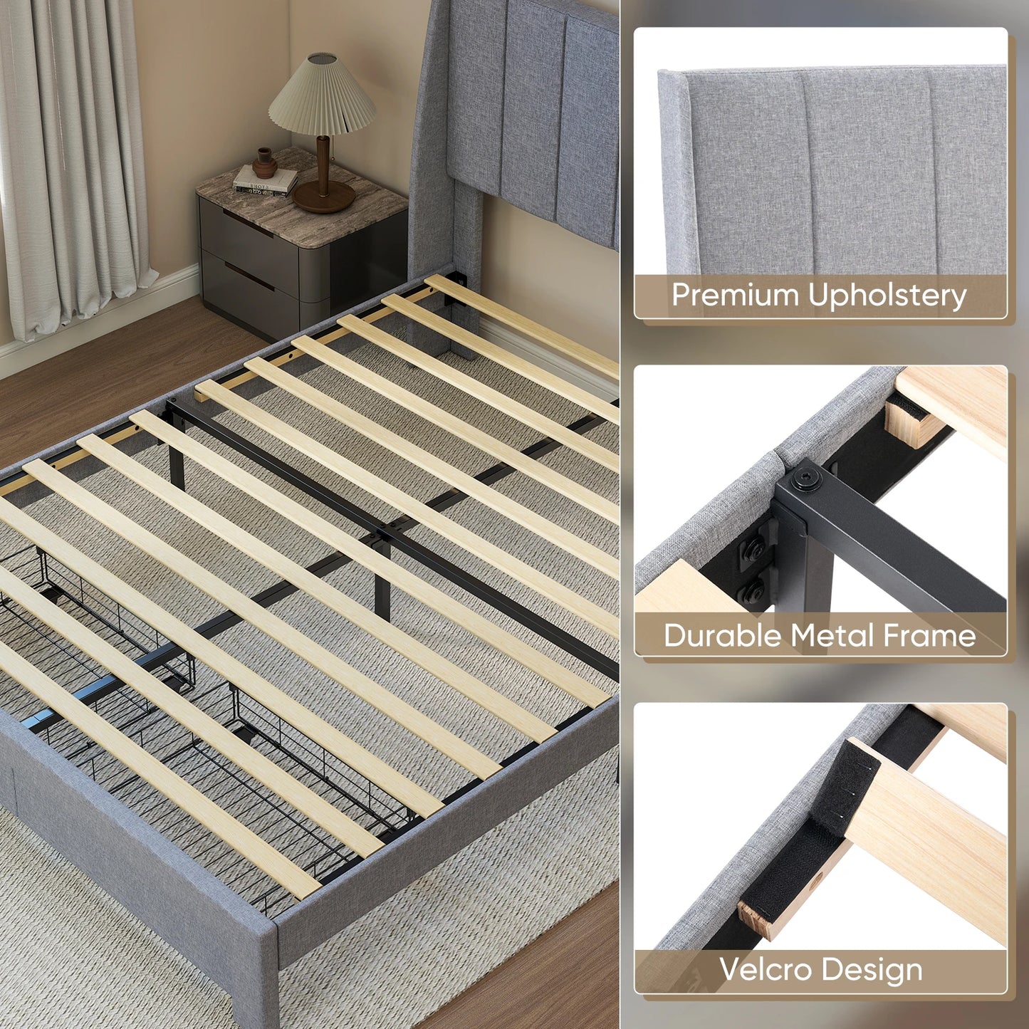 JHK Upholstered Platform Bed Frame With 2-Drawer Storage