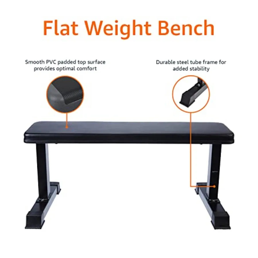 Sturdy Flat Weight Bench for Home Gym, Strength Training, Stable Assembly, Black