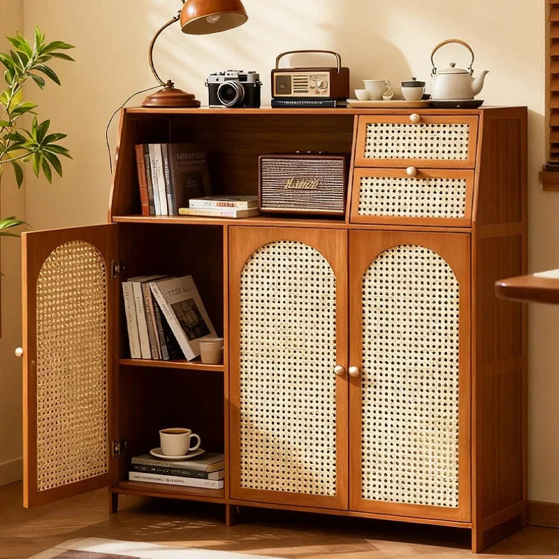 Bamboo Floor To Ceiling Bookshelf Storage Cabinet With Door