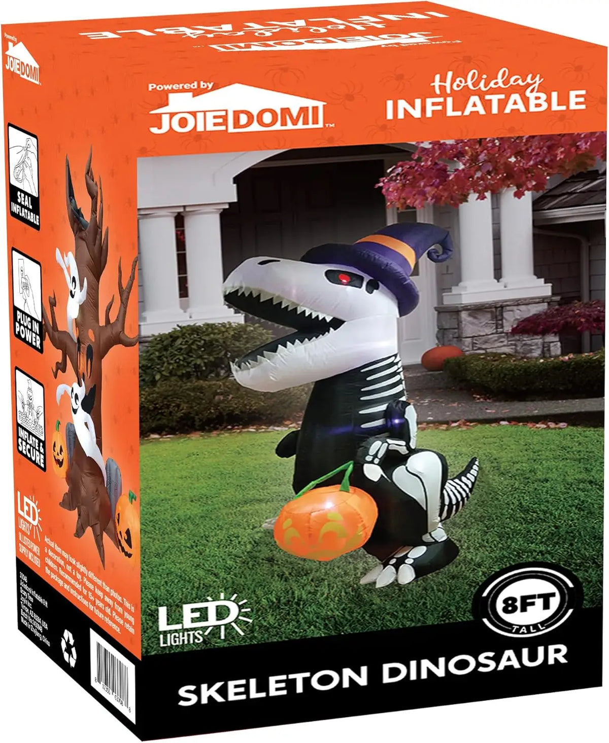 Joyfy Halloween Inflatable Skeleton Dinosaur With Pumpkin Yard Decor