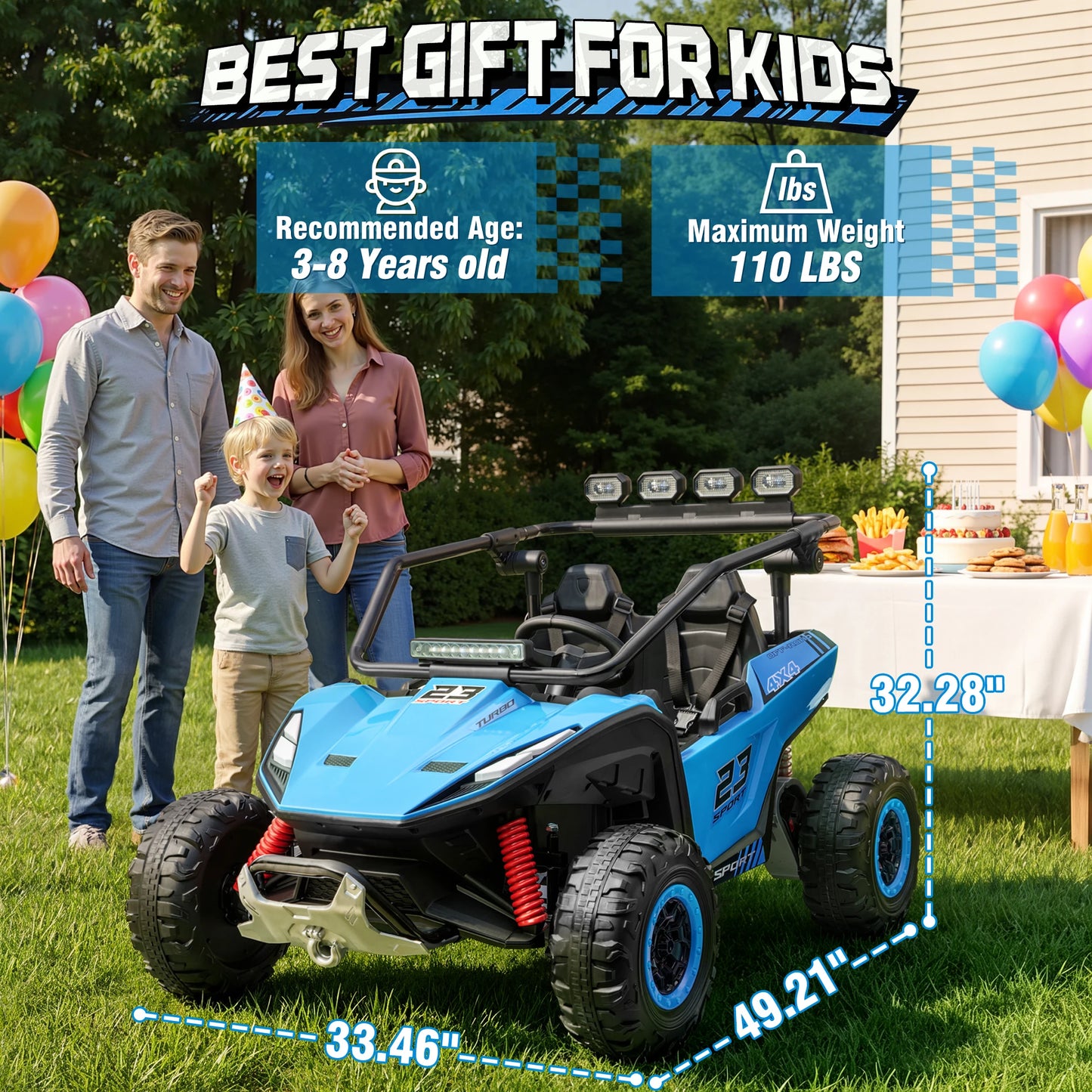 2 Seater 24V Kids Electric UTV Buggy 4WD Ride On Car with Remote Control Bluetooth LED Lights Slow Start Safety Harness Kids Off Road Electric Vehicle Toy Car Birthday Gift for Kids