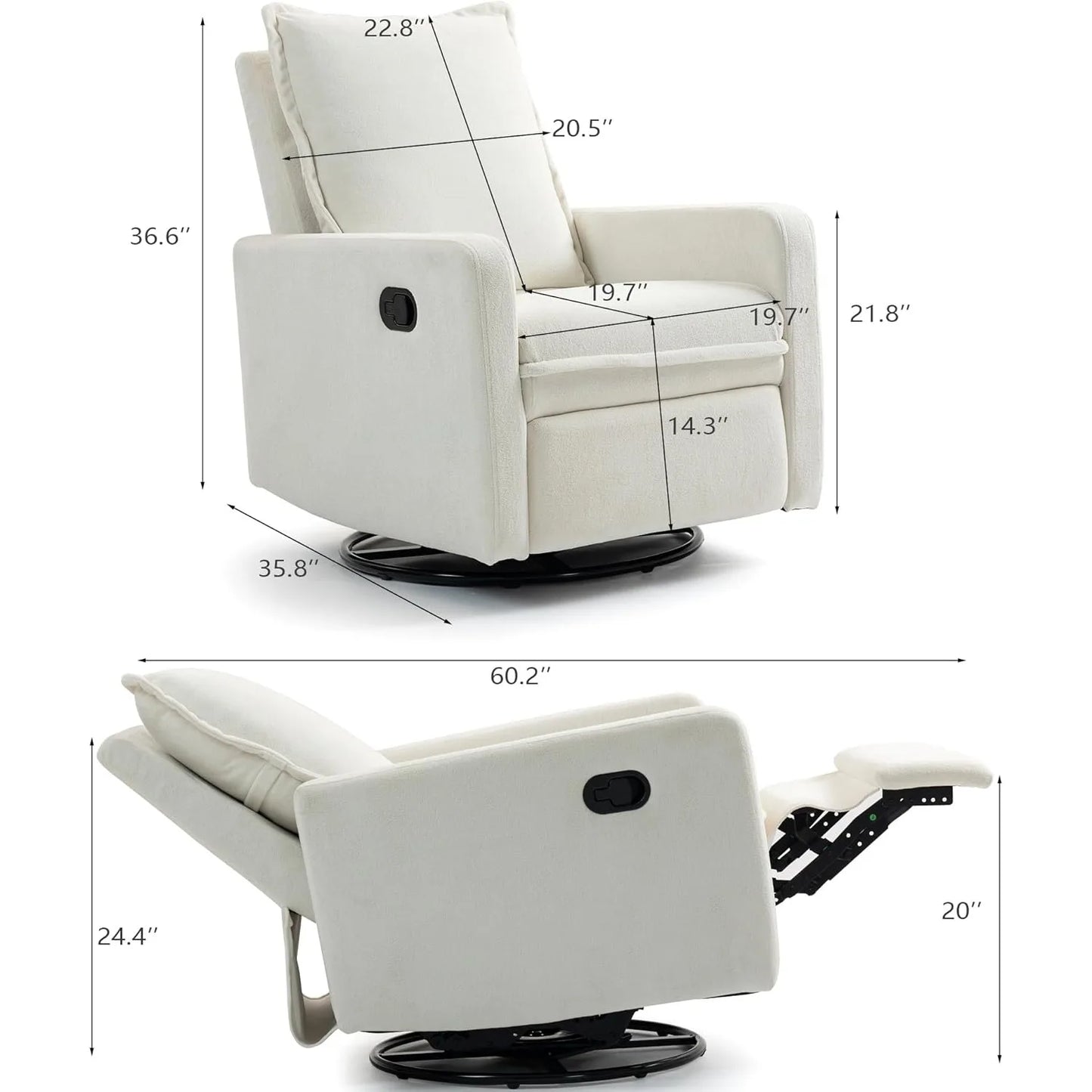 XIUWO 360 Degree Swivel Glider Chair Recliner With High Back
