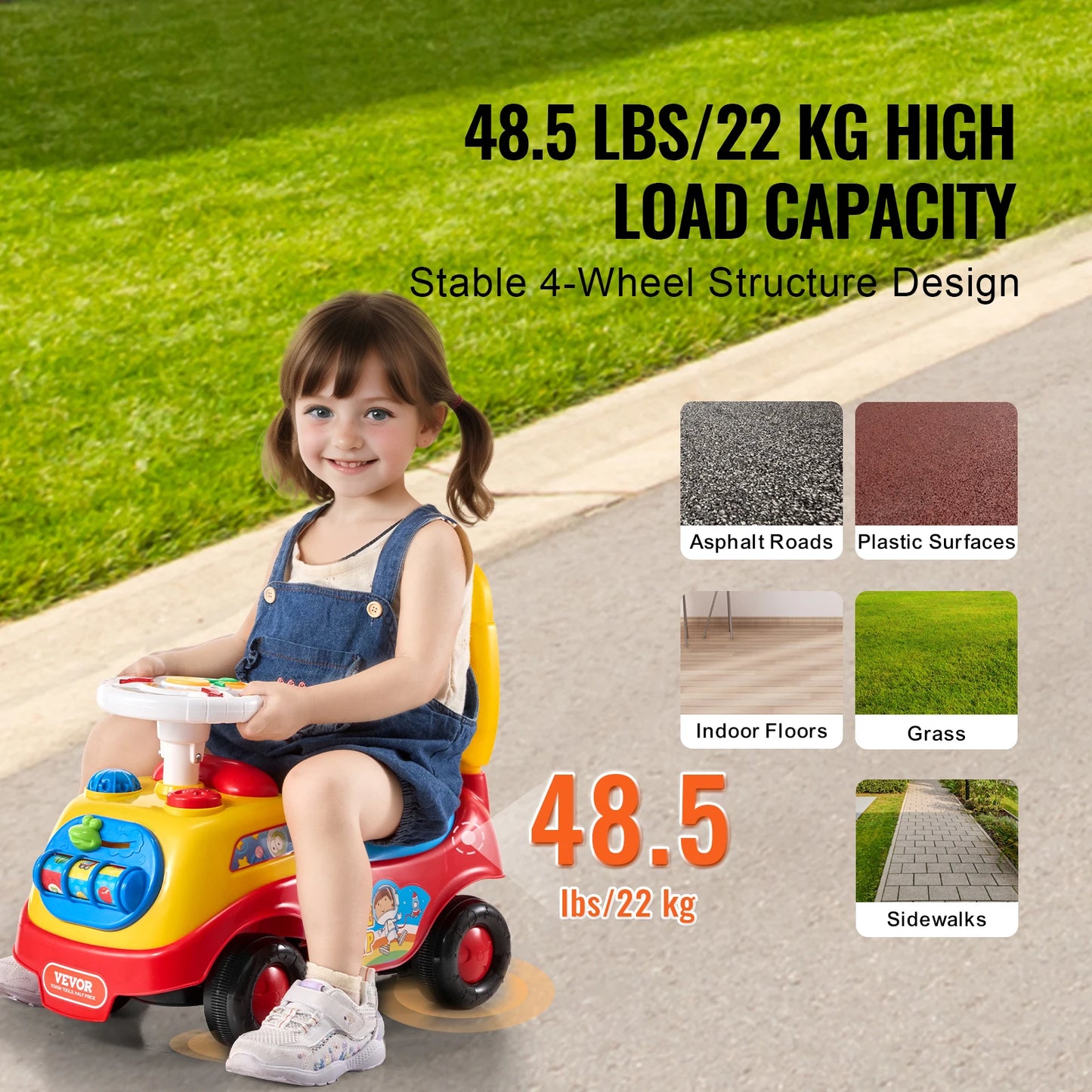 Toddler Push Ride On Car With Music Steering Wheel Storage