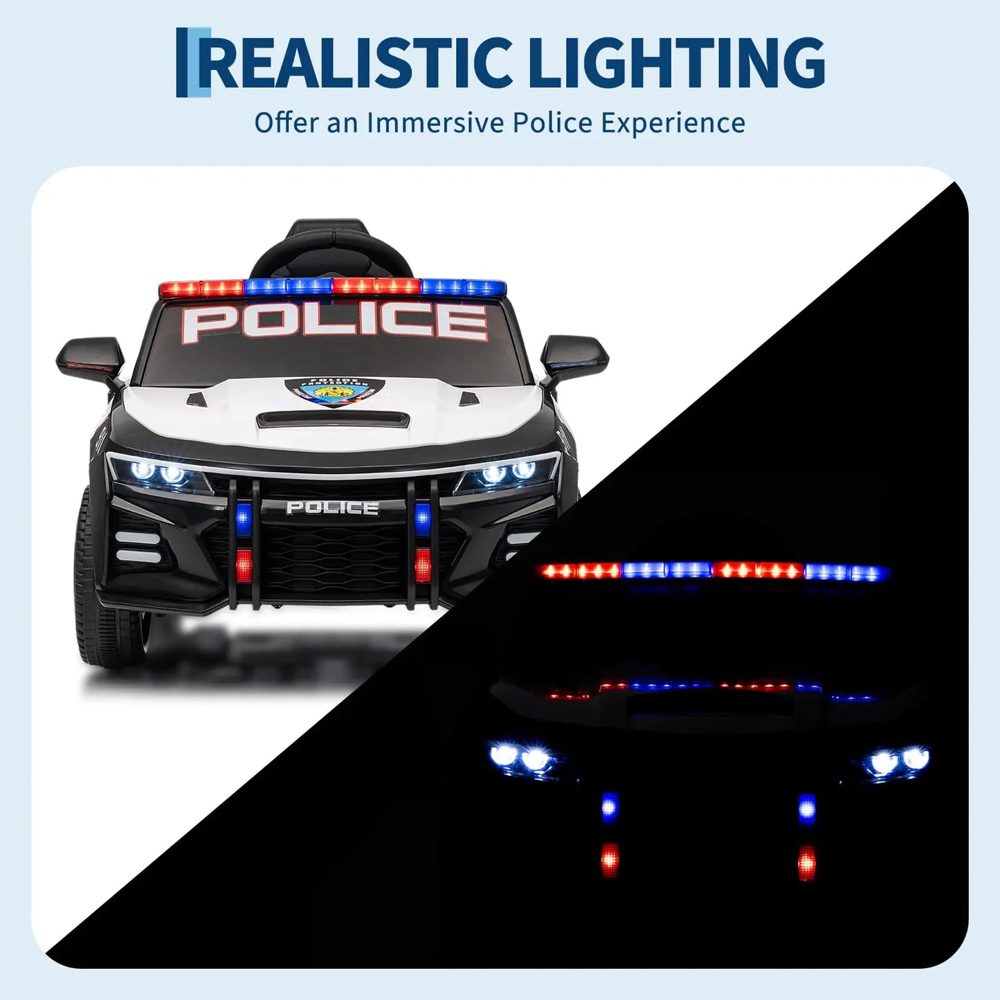 12V Kids Ride On Patrol Car With Parent Remote, Flashing LED Lights, Megaphone, Music, Spring Suspension, Electric Car Ages 3-8
