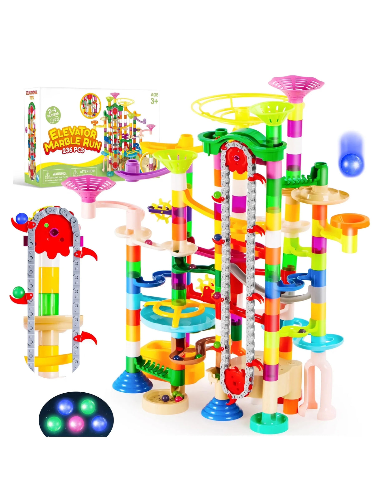 Joyfy Glowing Marble Run With Motorized Elevator STEM Building Set